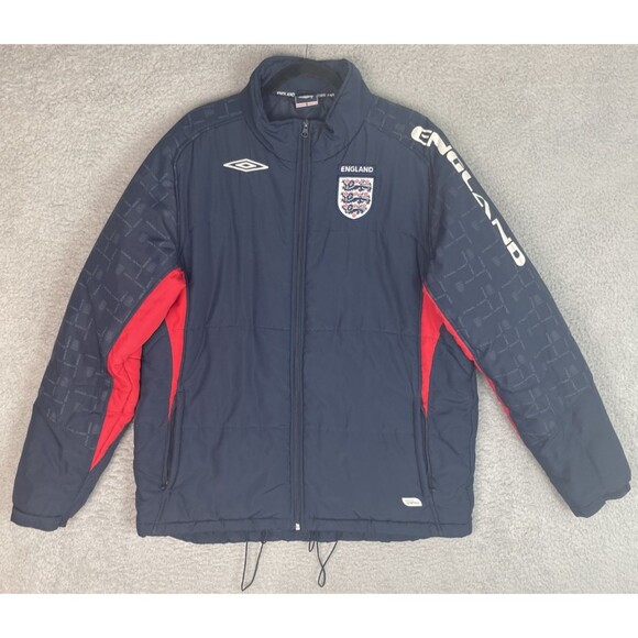 Umbro England Coat Jacket Mens Large Blue Red Soccer Futbol Adjustable Waist - Picture 1 of 13